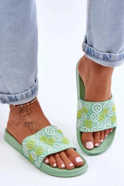 Damskie Klapki Z Emotikonami Zielone Cosette