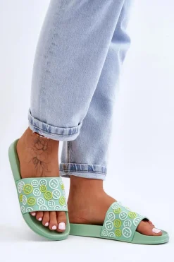 Damskie Klapki Z Emotikonami Zielone Cosette