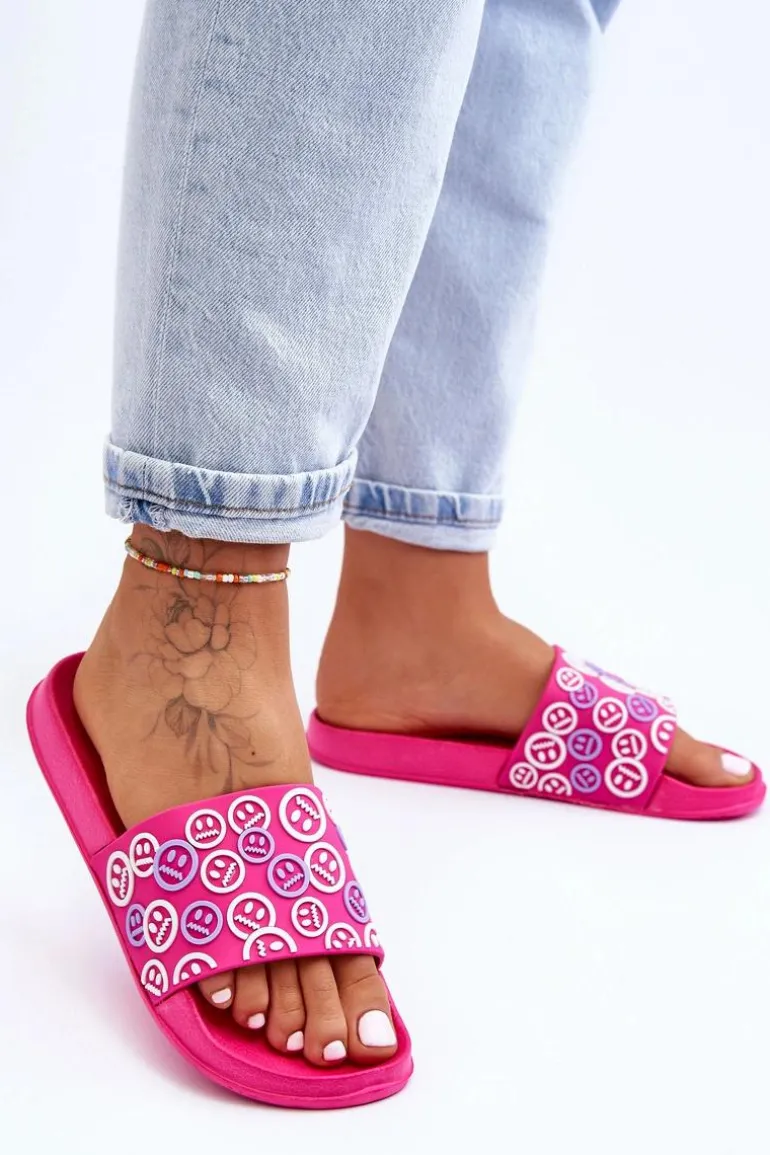 Damskie Klapki Z Emotikonami Fuksja Cosette