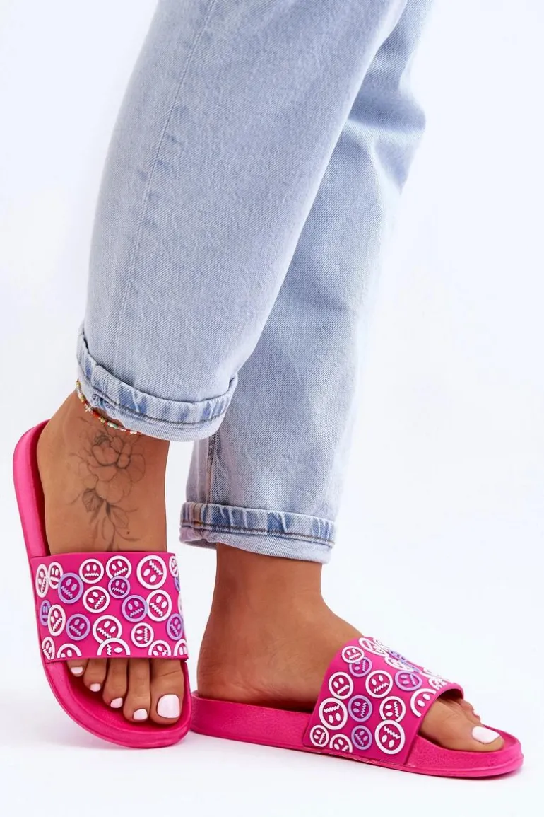 Damskie Klapki Z Emotikonami Fuksja Cosette