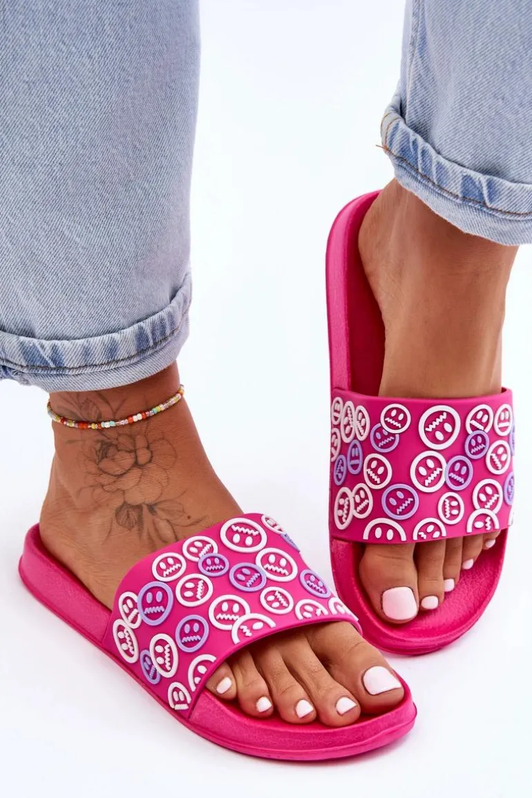 Damskie Klapki Z Emotikonami Fuksja Cosette