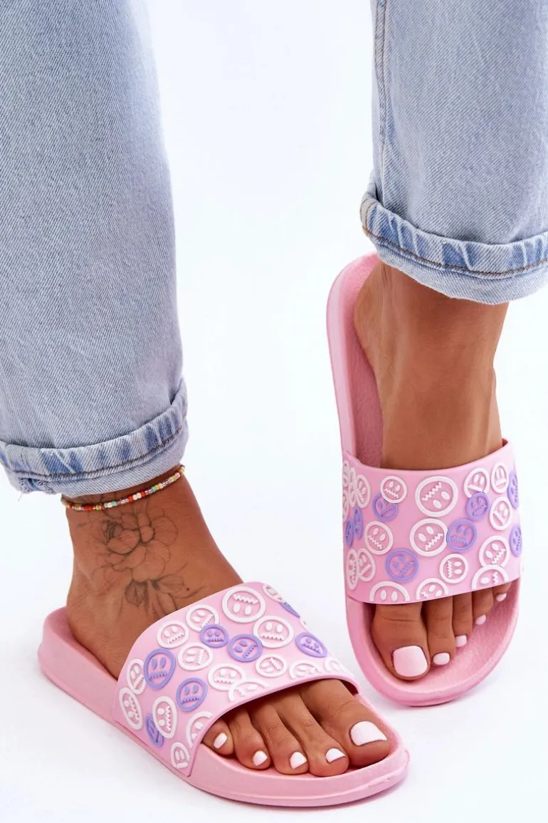 Damskie Klapki Z Emotikonami Różowe Cosette