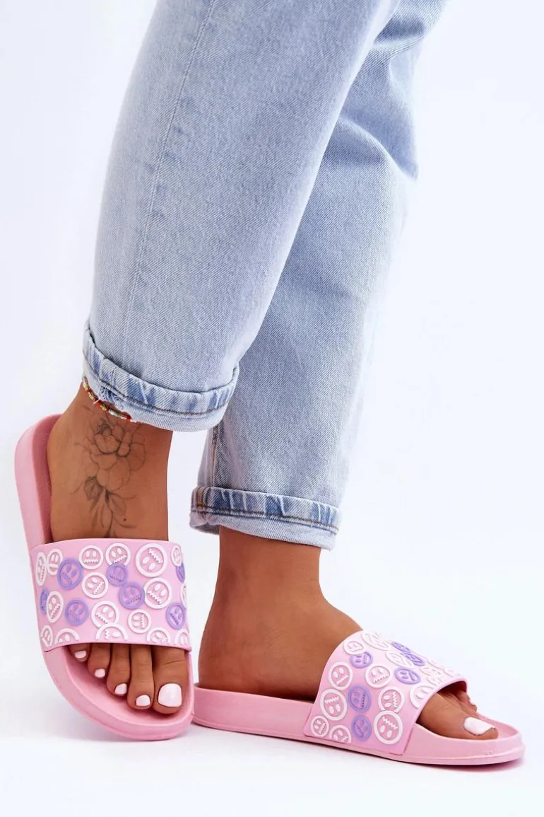 Damskie Klapki Z Emotikonami Różowe Cosette