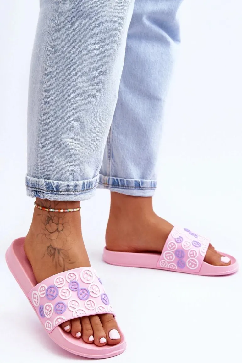 Damskie Klapki Z Emotikonami Różowe Cosette