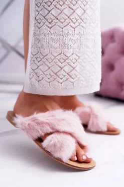 Damskie Klapki Z Futerkiem Lu Boo Różowe