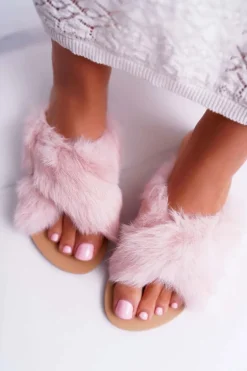 Damskie Klapki Z Futerkiem Lu Boo Różowe