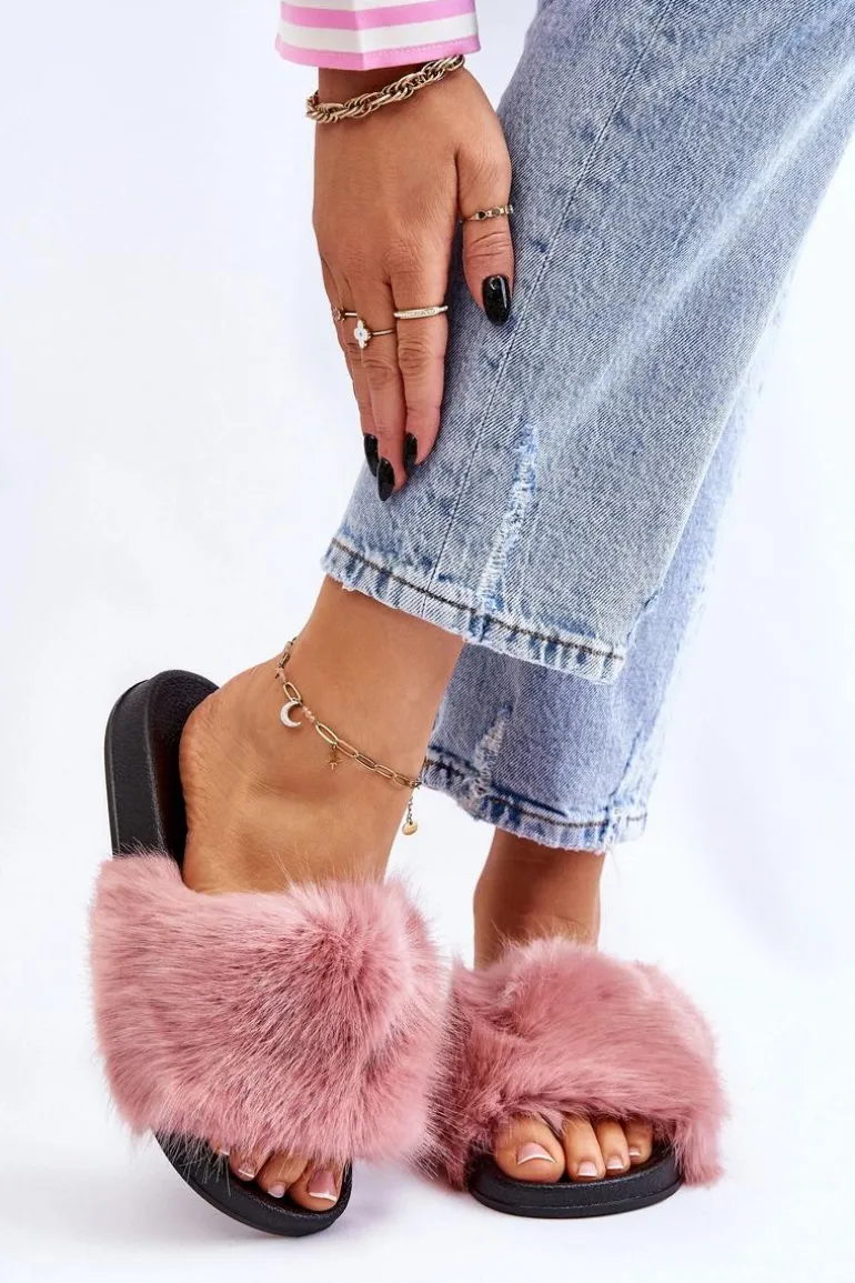 Damskie Klapki Z Futerkiem Różowe Kennet