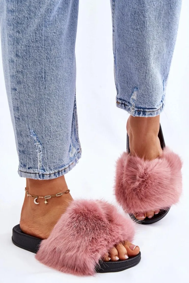 Damskie Klapki Z Futerkiem Różowe Kennet