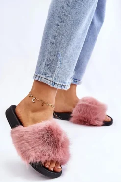 Damskie Klapki Z Futerkiem Różowe Kennet