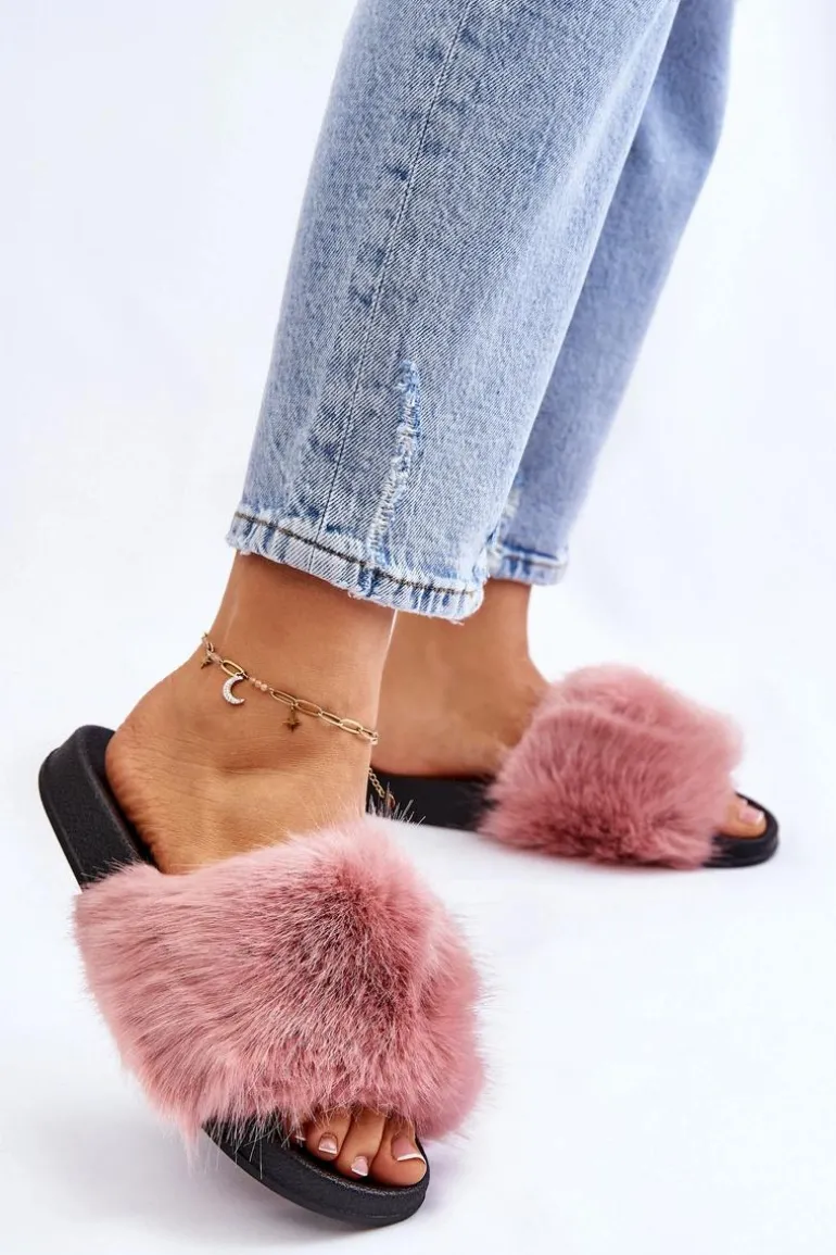 Damskie Klapki Z Futerkiem Różowe Kennet