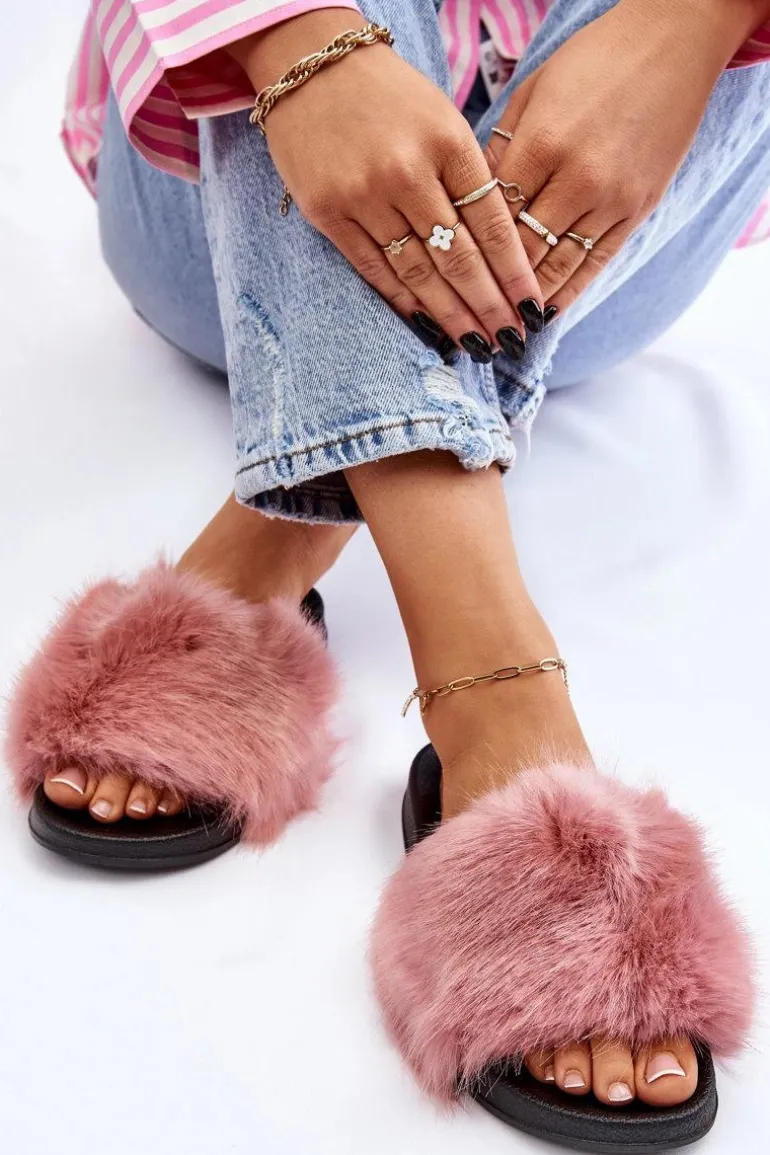 Damskie Klapki Z Futerkiem Różowe Kennet