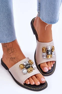 Damskie Klapki Z Kamieniami S.Barski KV-2775-31 Nude