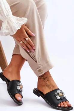 Damskie Klapki Z Kamieniami S.Barski KV-2775-31 Czarne