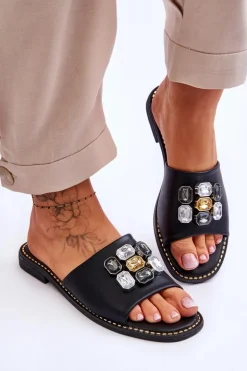 Damskie Klapki Z Kamieniami S.Barski KV-2775-31 Czarne