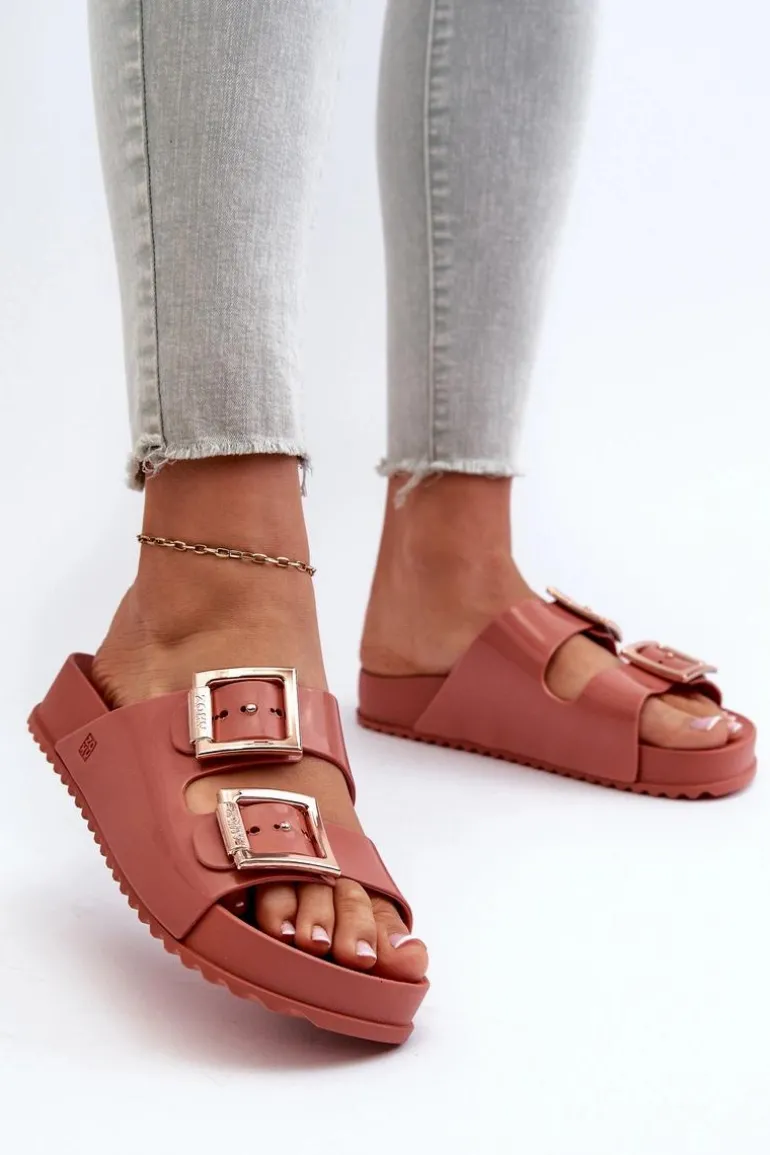 Damskie Klapki Z Klamrami ZAXY JJ285246 Brudny Róż