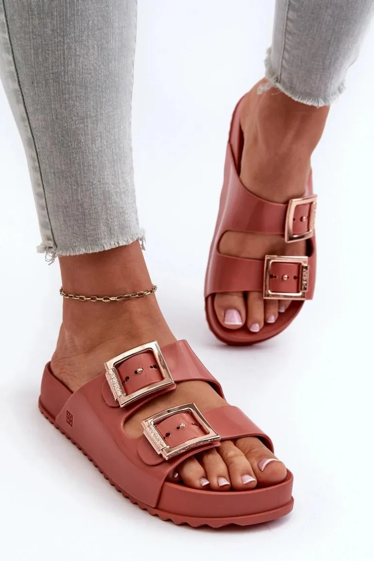 Damskie Klapki Z Klamrami ZAXY JJ285246 Brudny Róż