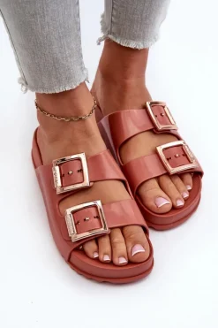 Damskie Klapki Z Klamrami ZAXY JJ285246 Brudny Róż