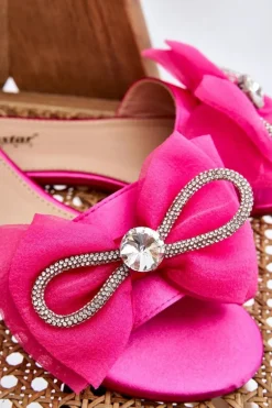 Damskie Klapki Z Kokardą I Cyrkoniami Fuksja Jolene