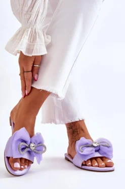 Damskie Klapki Z Kokardą I Cyrkoniami Fioletowe Jolene