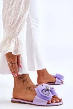 Damskie Klapki Z Kokardą I Cyrkoniami Fioletowe Jolene