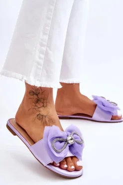 Damskie Klapki Z Kokardą I Cyrkoniami Fioletowe Jolene