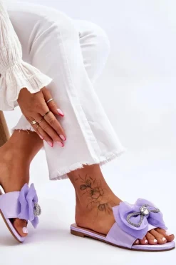 Damskie Klapki Z Kokardą I Cyrkoniami Fioletowe Jolene