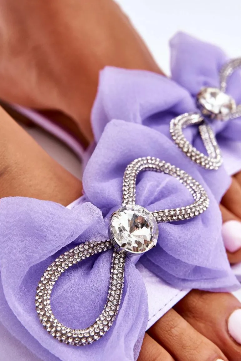 Damskie Klapki Z Kokardą I Cyrkoniami Fioletowe Jolene