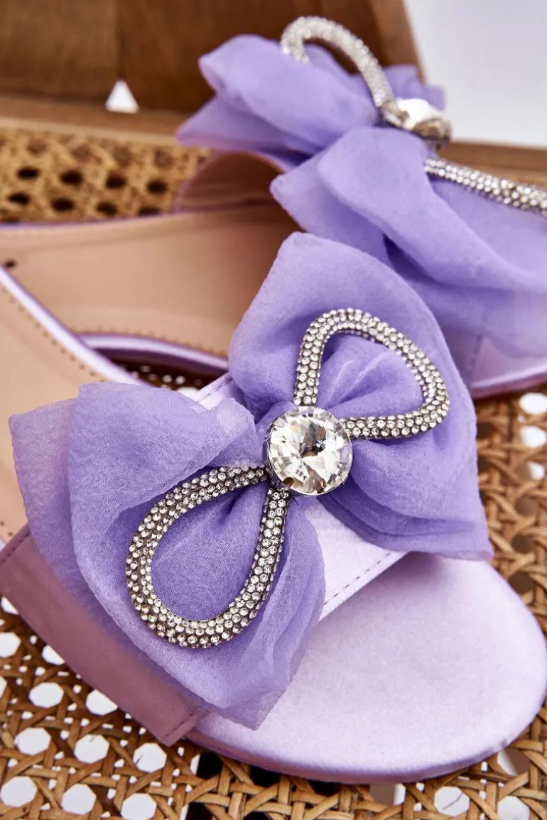 Damskie Klapki Z Kokardą I Cyrkoniami Fioletowe Jolene