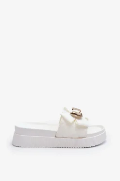 Damskie Klapki Z Kokardą i Misiem Białe Katterina