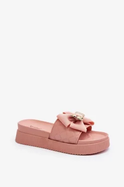 Damskie Klapki Z Kokardą i Misiem Różowe Katterina