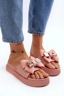 Damskie Klapki Z Kokardą i Misiem Różowe Katterina