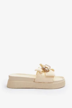 Damskie Klapki Z Kokardą i Misiem Beżowe Katterina