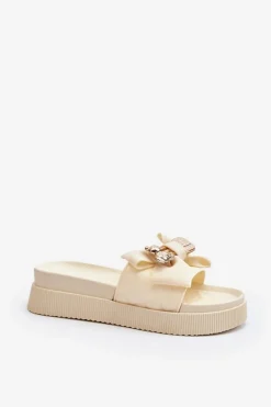 Damskie Klapki Z Kokardą i Misiem Beżowe Katterina