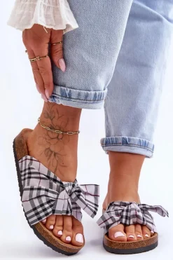 Damskie Klapki Z Kokardą Na Platformie Szare Vero