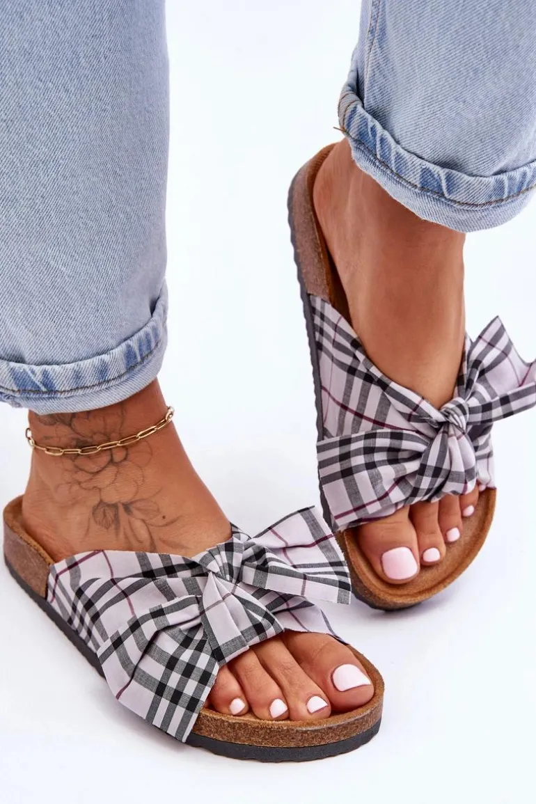 Damskie Klapki Z Kokardą Na Platformie Szare Vero