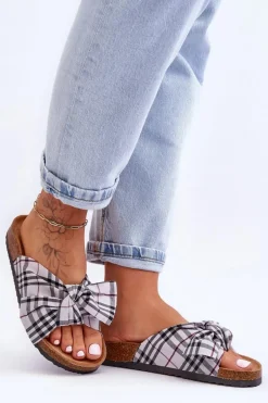 Damskie Klapki Z Kokardą Na Platformie Szare Vero