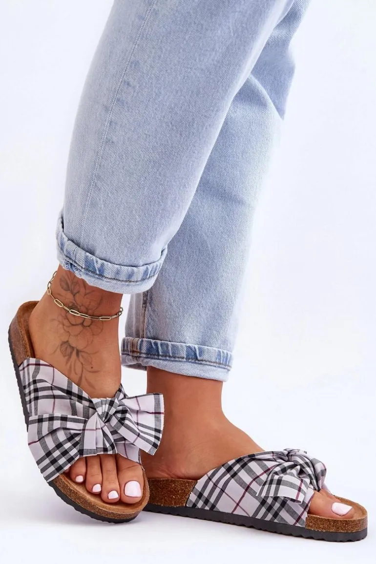 Damskie Klapki Z Kokardą Na Platformie Szare Vero