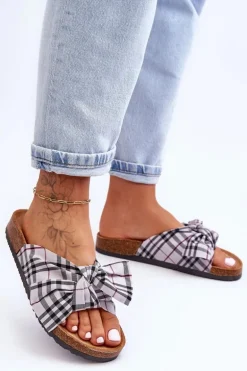 Damskie Klapki Z Kokardą Na Platformie Szare Vero