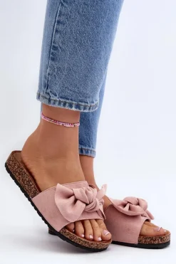Damskie Klapki Z Kokarda Różowe Ezephira