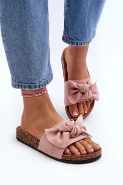 Damskie Klapki Z Kokarda Różowe Ezephira