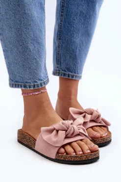 Damskie Klapki Z Kokarda Różowe Ezephira