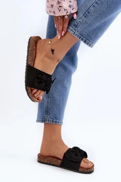 Damskie Klapki Z Kokarda Czarne Ezephira