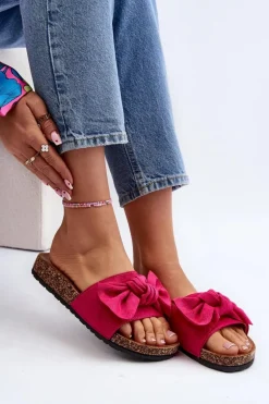 Damskie Klapki Z Kokarda Fuksja Ezephira