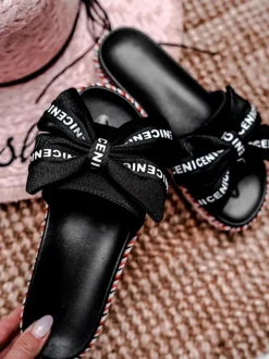 Damskie Klapki Z Kokardką Czarne Tarela