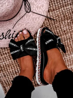 Damskie Klapki Z Kokardką Czarne Tarela