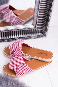 Damskie Klapki Z Kokardkami Pin-up Girl Czerwone