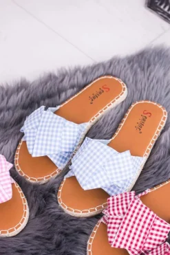 Damskie Klapki Z Kokardkami Pin-up Girl Błękitne