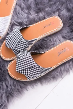 Damskie Klapki Z Kokardkami Pin-up Girl Czarne