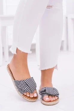 Damskie Klapki Z Kokardkami Pin-up Girl Czarne