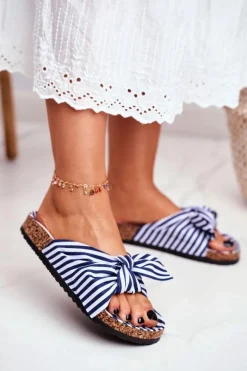 Damskie Klapki Z Kokardkami Pin-up Granatowe Verrone